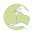 Pictogram showing drops of a skin serum being poured into a hand, part of a clear skin routine.